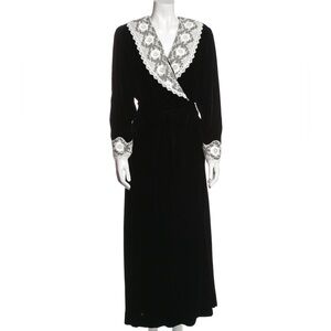 Dior Black Velvet Robe with White Lace Accents